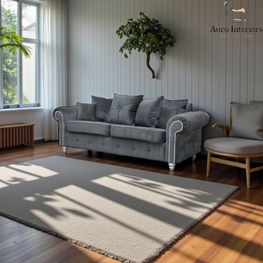 Ashwin Plush Velvet 3 Seater Sofa - Spacious Design with Durable Construction & Comfortable Cushioning
