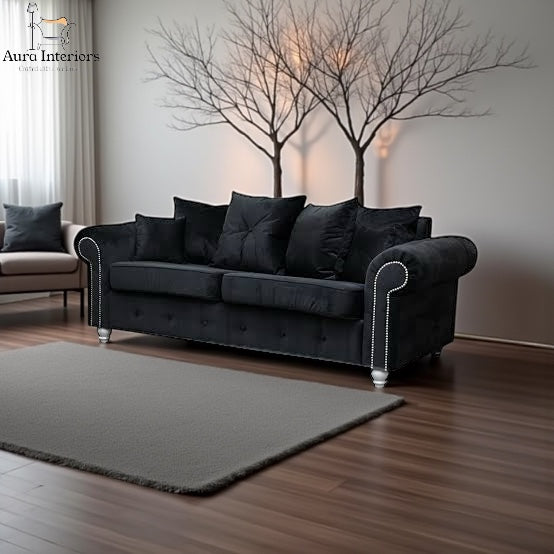 Ashwin Plush Velvet 3 Seater Sofa - Spacious Design with Durable Construction & Comfortable Cushioning