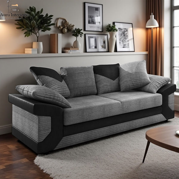 Modern 3 Seater Sofa - Dino Faux Leather with Robust Build Quality & Curved Arm Design