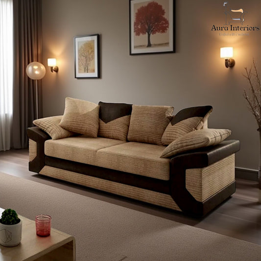 Modern 3 Seater Sofa - Dino Faux Leather with Robust Build Quality & Curved Arm Design