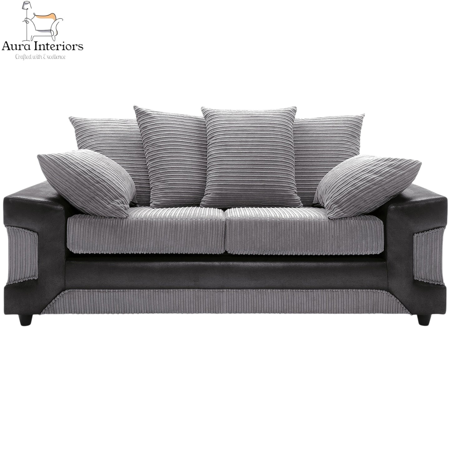 Modern 3 Seater Sofa - Dino Faux Leather with Robust Build Quality & Curved Arm Design