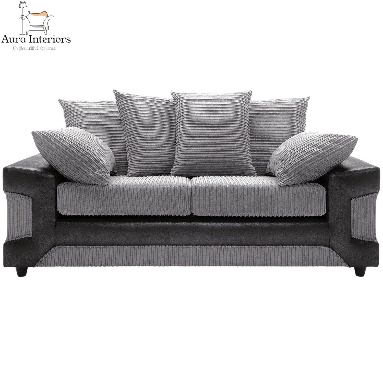 Modern 3 Seater Sofa - Dino Faux Leather with Robust Build Quality & Curved Arm Design