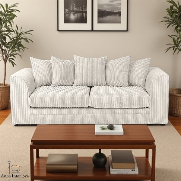 Manny Jumbo Cord 3 Seater Sofa - Luxurious Comfort with Durable Hardwood Frame & Elegant Curved Arms