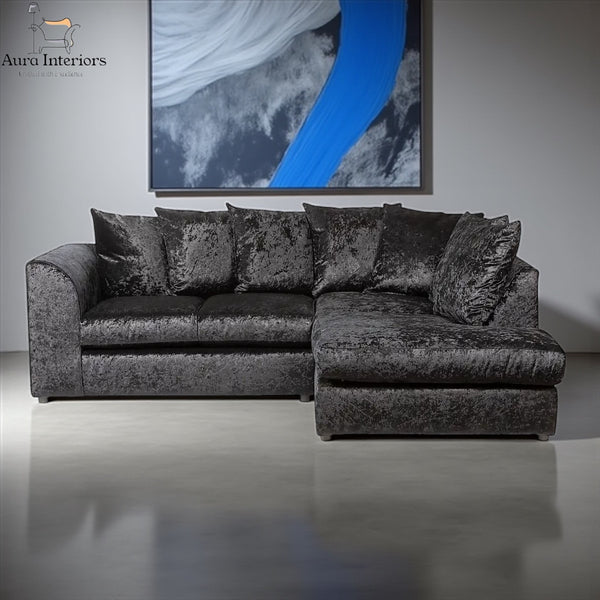 Crystal Crushed Velvet 4-Seater Corner Sofa – Ultimate Comfort & Luxury Right-Hand Design