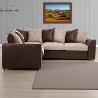 Danny Jumbo Cord 5-Seater Corner Sofa Luxury Fabric & PU Leather Design with Foam Seats