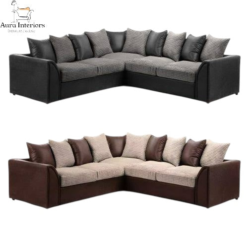 Danny Jumbo Cord 5-Seater Corner Sofa Luxury Fabric & PU Leather Design with Foam Seats