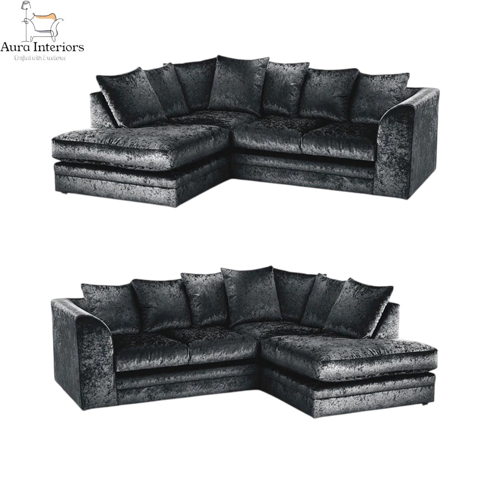 Crystal Crushed Velvet 4-Seater Corner Sofa – Ultimate Comfort & Luxury Right-Hand Design