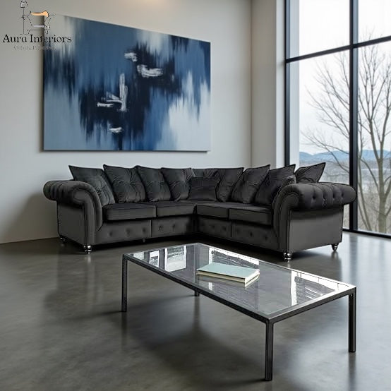 Ashwin Plush Velvet Corner Sofa – Luxurious Velvet & Durable L-Shaped Design