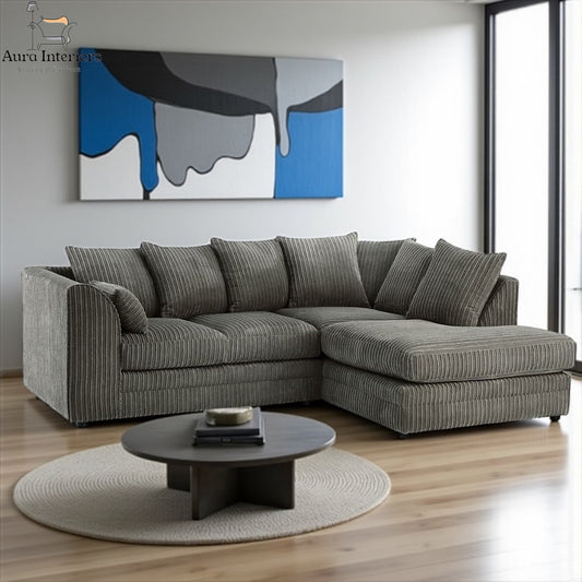 Premium L-Shape Corner Sofa – 4-Seater Jumbo Cord Fabric | Left-Side Chaise