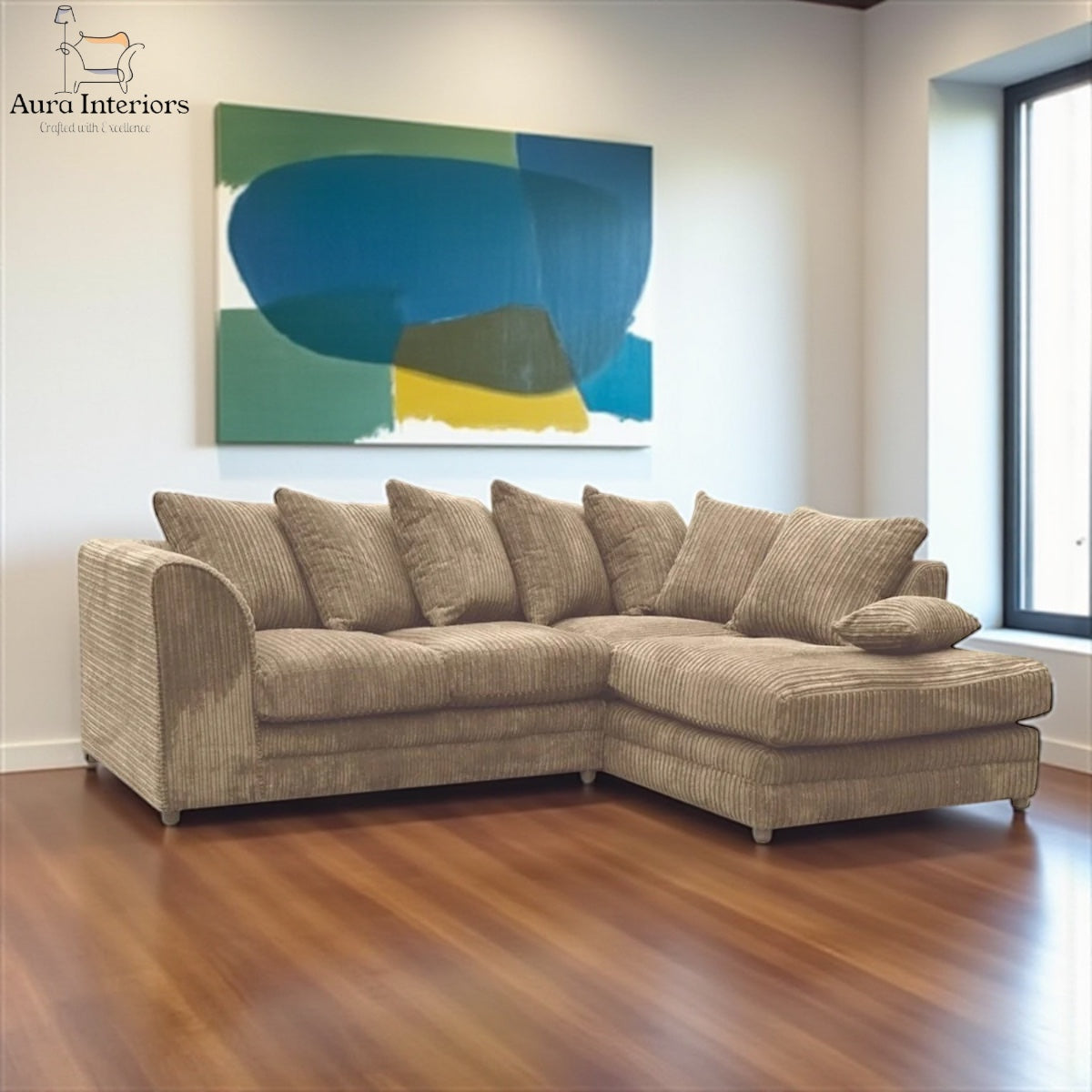 Premium L-Shape Corner Sofa – 4-Seater Jumbo Cord Fabric | Left-Side Chaise