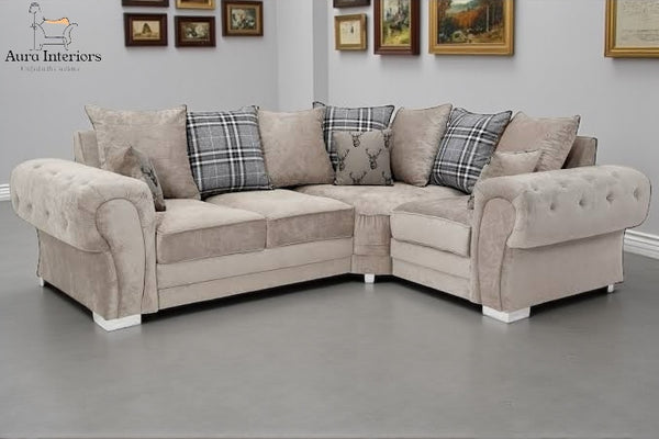 Modern Verona Universal Corner Sofa – Luxurious Chenille Fabric & Chrome Legs