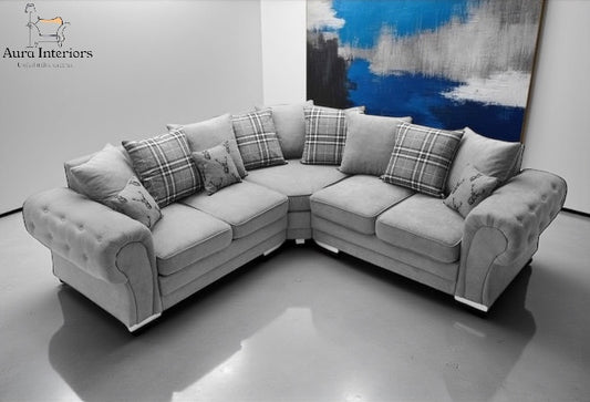 Modern Verona Universal Corner Sofa – Luxurious Chenille Fabric & Chrome Legs