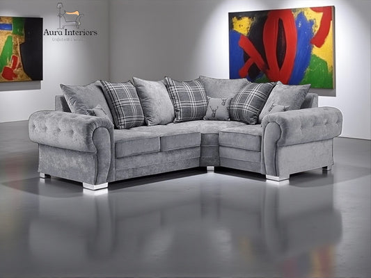 Modern Verona Universal Corner Sofa – Luxurious Chenille Fabric & Chrome Legs