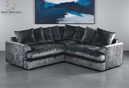 Crystal Crushed Velvet 5-Seater Corner Sofa – Luxury UK-Made Velvet Sofa