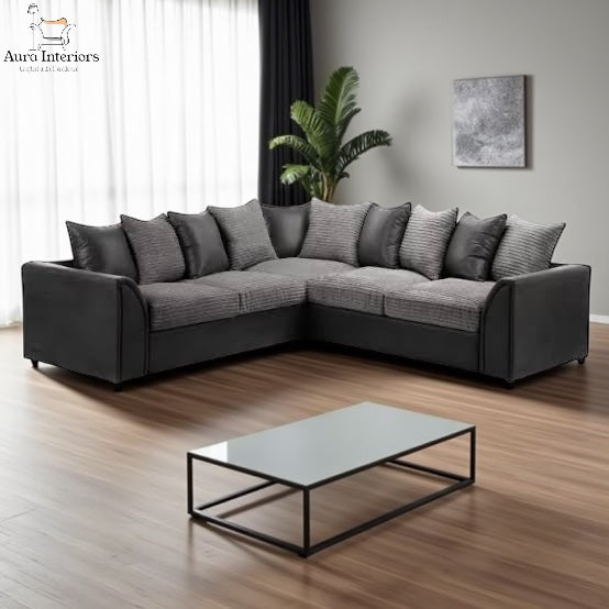 Danny Jumbo Cord 5-Seater Corner Sofa Luxury Fabric & PU Leather Design with Foam Seats